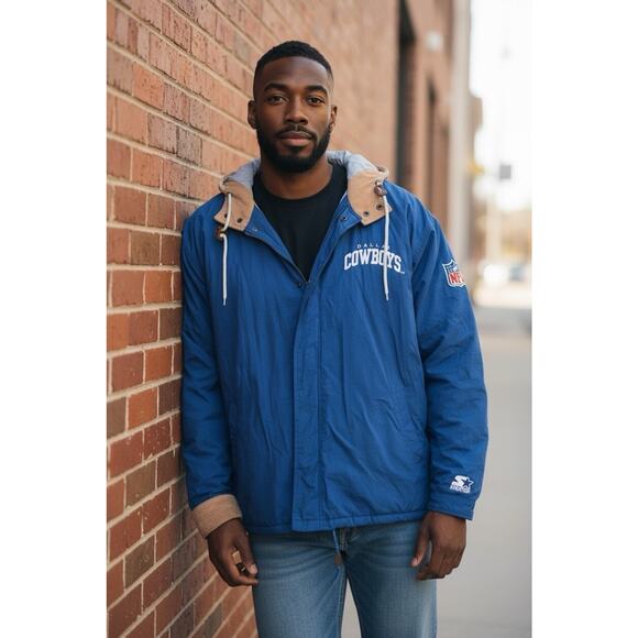 Vtg 90s Starter Pro Line Dallas Cowboys Hooded Jacket Mens XL Blue NFL Big Star - Picture 16 of 16